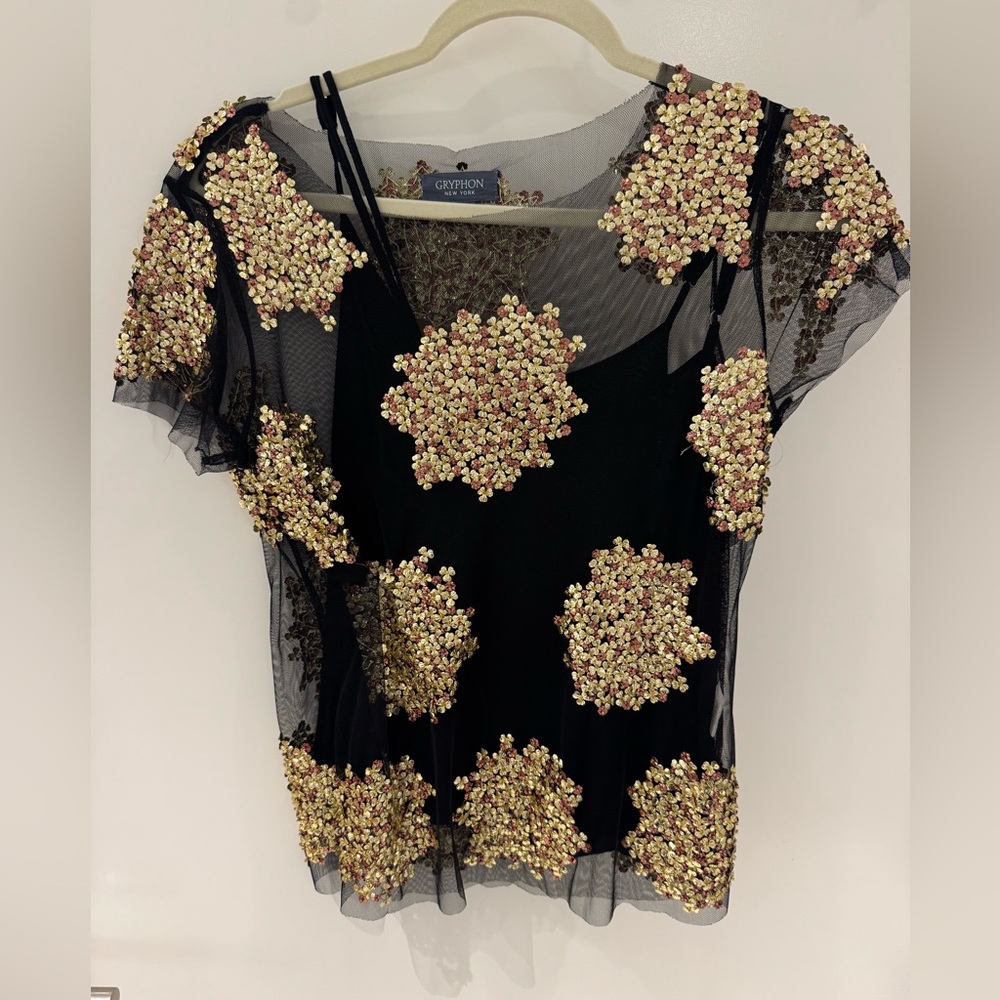 Gryphon Black Top with Gold Embellishments